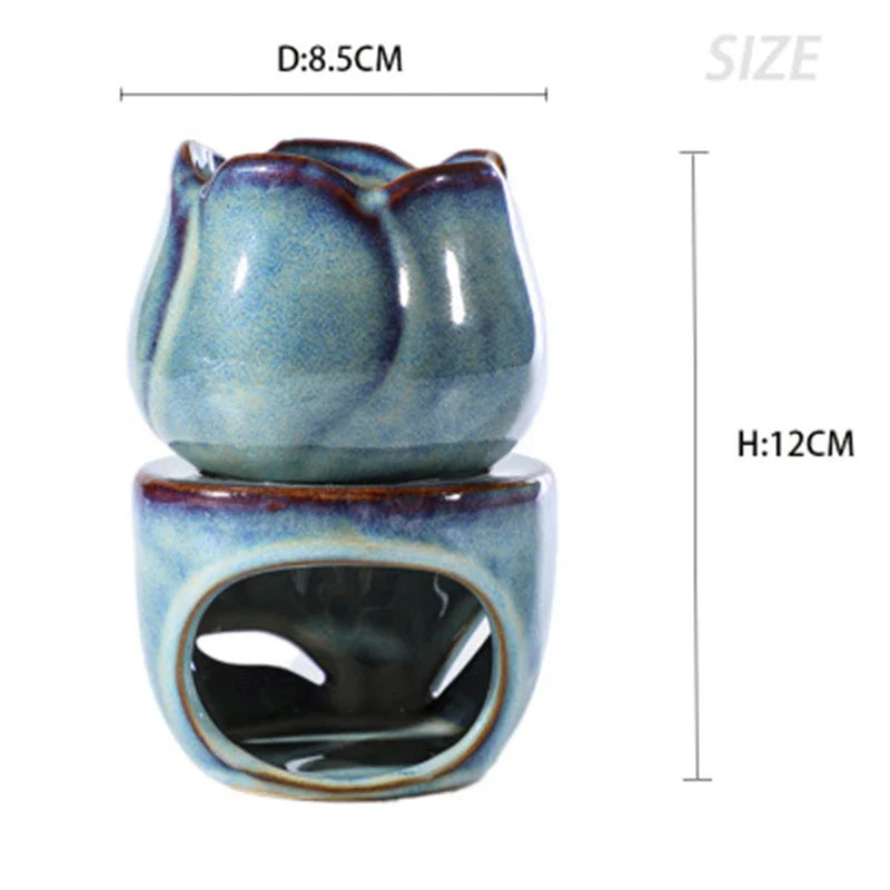 Aromatherapy Furnace Candle Lamp Decoration Bedroom Essential Oil Incense Burner Tulip Ceramic Candle